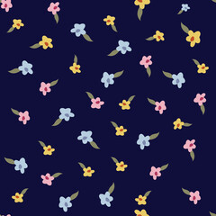 seamless vector small flower design pattern on navy background