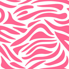 Fototapeta na wymiar Zebra print, zebra seamless pattern. Vector hand drawn cartoon illustration. Zebra stripes in doodle style. Flat design. Safari print is in pink and white colors. Pink core style.