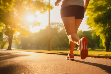 The back of fat woman jogging in the park, diet healthy lifestyle concept.
