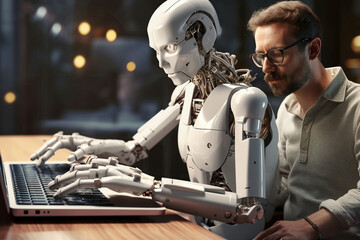 robot, man, office, AI, automation