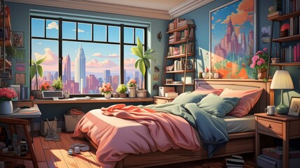 Colorful Modern bedroom cartoon , Cartoon Graphic Design, Background HD For Designer