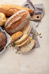 Freshly baked delicious bread, healthy eating concept.