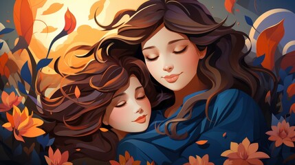 Colorful MOTHER is hugging her child, Cartoon Graphic Design, Background HD For Designer