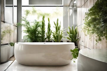 interior of a bathroom with mini plants