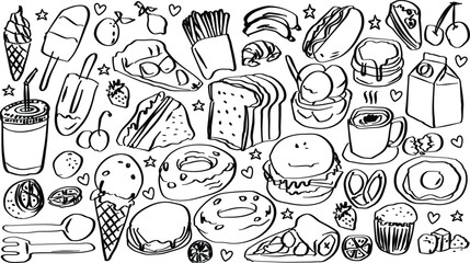 Set of Breakfast Food Drawing Vector Clip Art. Hand drawn bread.