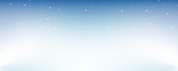 Pastel winter sky with snowflakes. Blue light color gradient. Fantasy soft blurred wallpaper. Vector Christmas landscape.