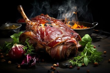 Delicious grilled ham hock specialty captured in food photography. Generative AI - obrazy, fototapety, plakaty