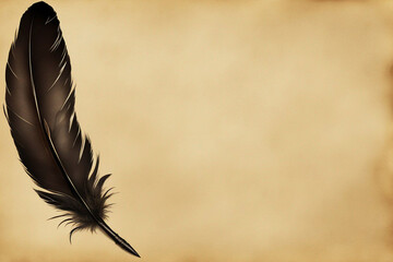 a feather quill on a piece of old paper - obrazy, fototapety, plakaty