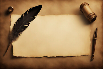 a feather quill on a piece of old paper - Powered by Adobe