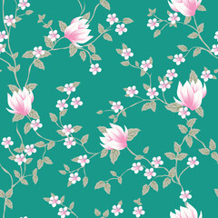 seamless small vector flower design on blue background