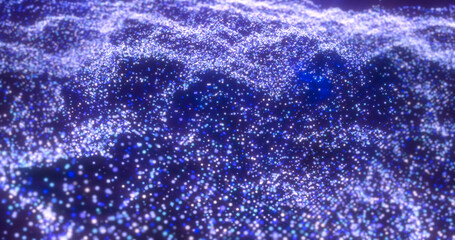 Blue waves from energy particles magical glowing high tech futuristic light dots abstract background