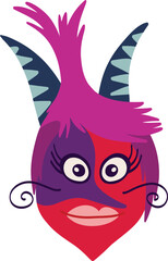 Cute Cartoon Fancy Bird Mask with Horns. comic characters in modern flat hand drawn style