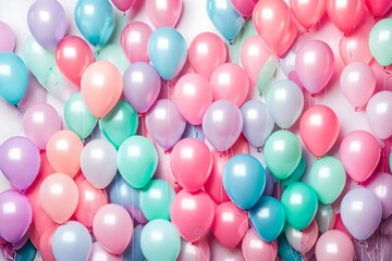 Fototapeta na wymiar color matching palette from Colorful balloons background, punchy pastel colored and soft focus. pink and mint balloons photo wall birthday decoration. in colour palette with swatche