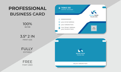Blue minimalist corporate business card design visiting card, business card template