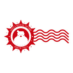 Santa's official factory.  Xmas stamp design with cute Santa Claus. Template for christmas handmade gifts. Vector illustration.