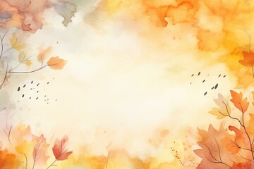 Watercolor background with notes in autumnal colors. Generative AI