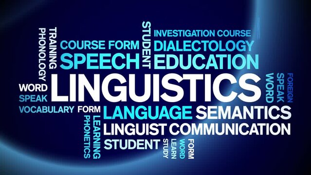Linguistics animated tag word cloud;text design animation kinetic typography seamless loop.