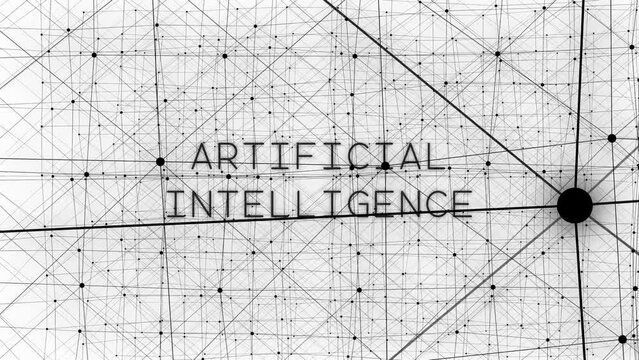 Black dots and lines animate to form structured design using "Artificial Intelligence"