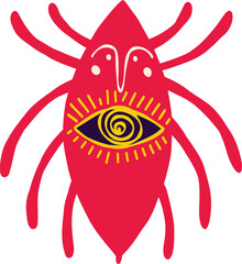 Funny creepy spider with ethical ornaments . Illustration in a modern childish hand-drawn style