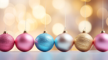 Obraz premium Christmas pastel colored baubles with beautiful bokeh lights