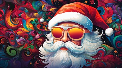 サングラスをかけたサイケデリックなサンタクロース