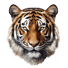 Bengal tiger head face shot isolated on transparent background (png)