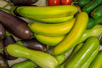 bananas, zucchini, tomatoes and other vegetables