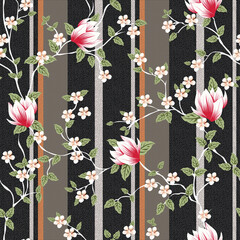 seamless vector flower with stripe design pattern on background