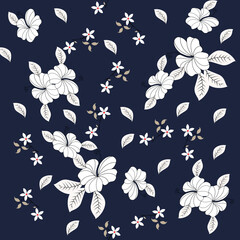 seamless vector flower with lives design pattern on navy background