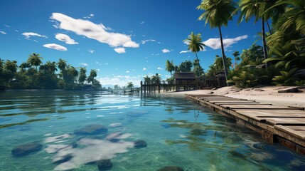 Fototapeta premium Tropical Palms and Turquoise Ocean 