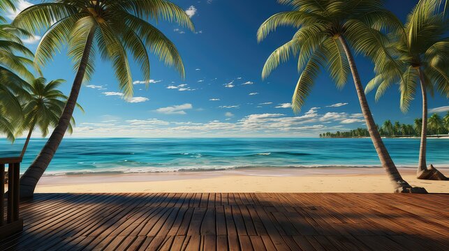 Tropical Palms and Turquoise Ocean © 锦华 刘