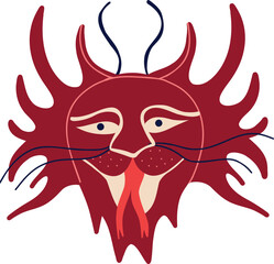 Cool funny red dragon. Illustration in modern childish hand drawn style