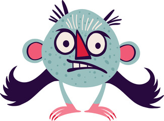 Cute little blue monster with strange face. Halloween character in modern cartoon style