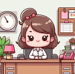  Girl cartoon characters office environment cartoon is boss