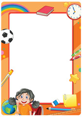 Cute Cartoon Student with Learning Tools Border Frame