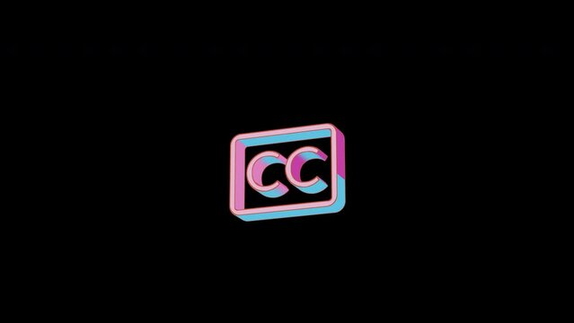 Bright closed captioning icon is jumping merrily. Retro style. Alpha channel black. Looped from frame 120 to 240, Alpha BW at the end