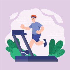 character illustrration of a man exercise with treadmill