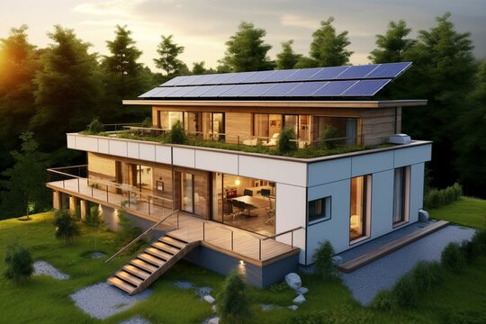Energy-efficient house with gradual increase in efficiency. Generative AI