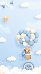 Baby bear, baby shower invitation card, Vector illustration