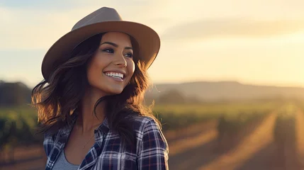 Photo sur Plexiglas Brésil Beautiful young woman wearing a vineyard cowboy hat