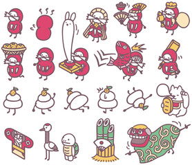 年賀状素材　ダルマ　鏡餅　キャラクターイラスト
