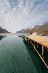 Ersfjord is one of the most popular fjords around Tromso, beautiful fjord in Kvaloya. High quality photo - 660801702