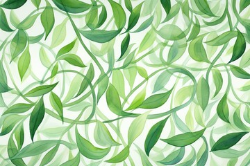 watercolor hand drawn abstract floral pattern background, template light green liana interweavings, exotic tropical wall with green leaves