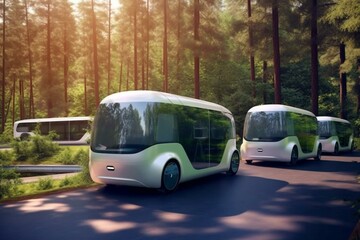 Obraz premium Latest environmentally-friendly vehicles parked amidst natural scenery with electric charging. Generative AI