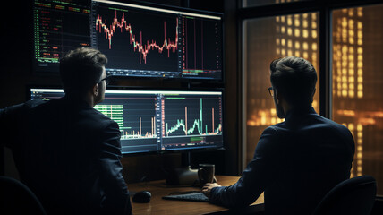 businessman or traders discussing trading charts research reports growth looking at monitor analyzing strategy
