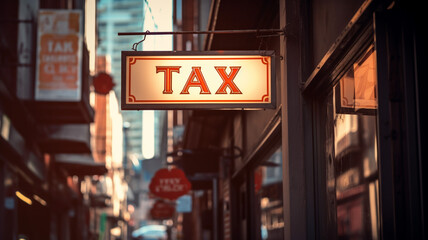 A sign with the word tax written on it - obrazy, fototapety, plakaty