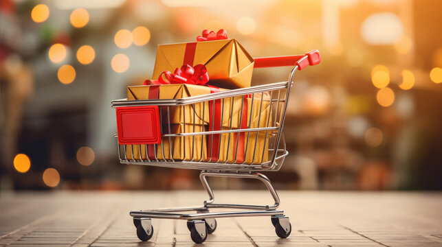 ショッピングカートとギフトボックス Shopping cart gift boxes