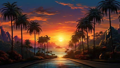 sunset on the palm beach city 