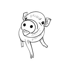 Vector sketch hand drawn silhouette of a pig showing its tongue, line art