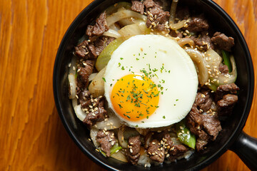 Beef rice bowl with egg